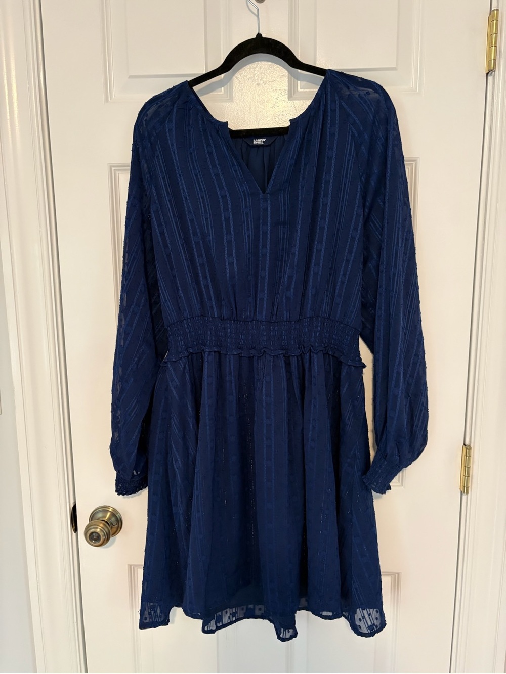 Lands' End Navy Lace  V-Neck Dress